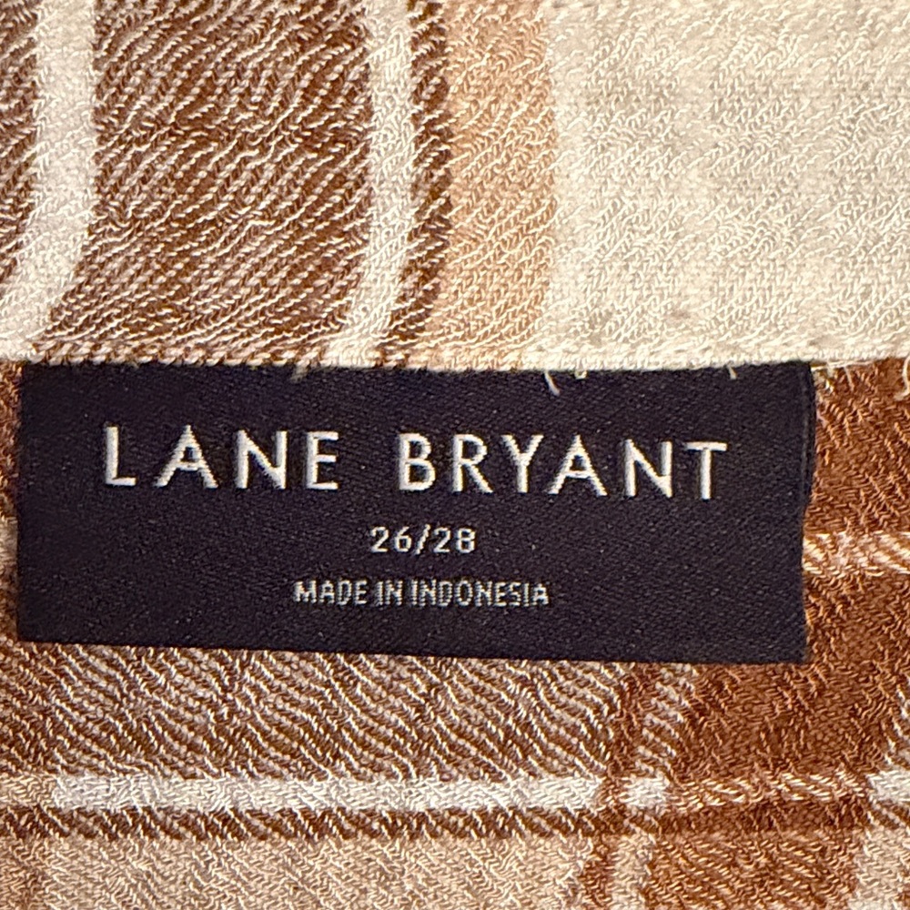 Lane Bryant Brown and White Plaid Button-Up Shirt - Picture 2 of 2